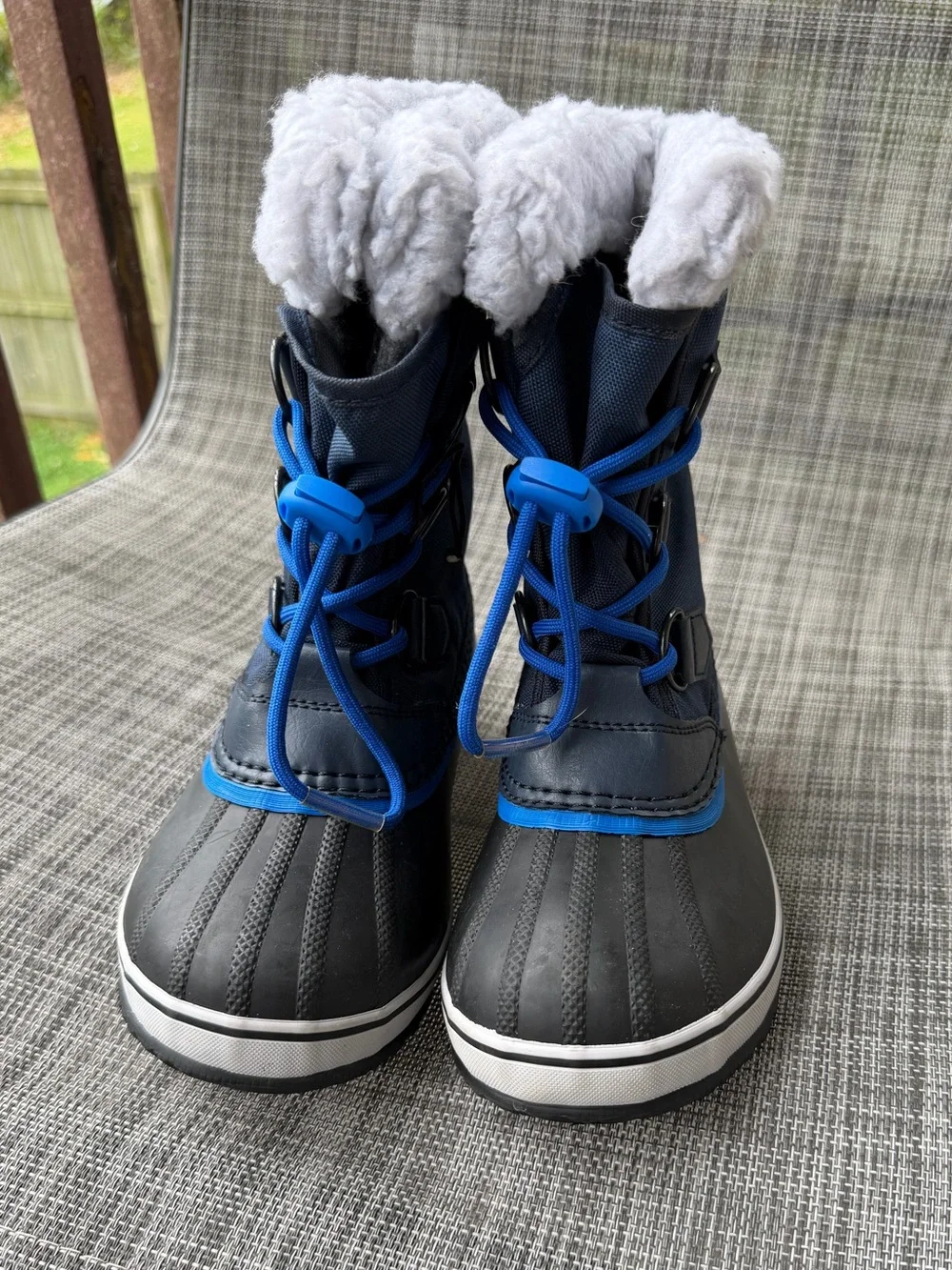 Sorel Kids Navy Blue Winter Boots with White Shearling Cuff